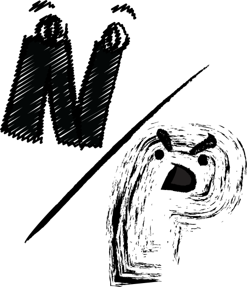 Cartoon of a ratio featuring a positive N and a negative P.